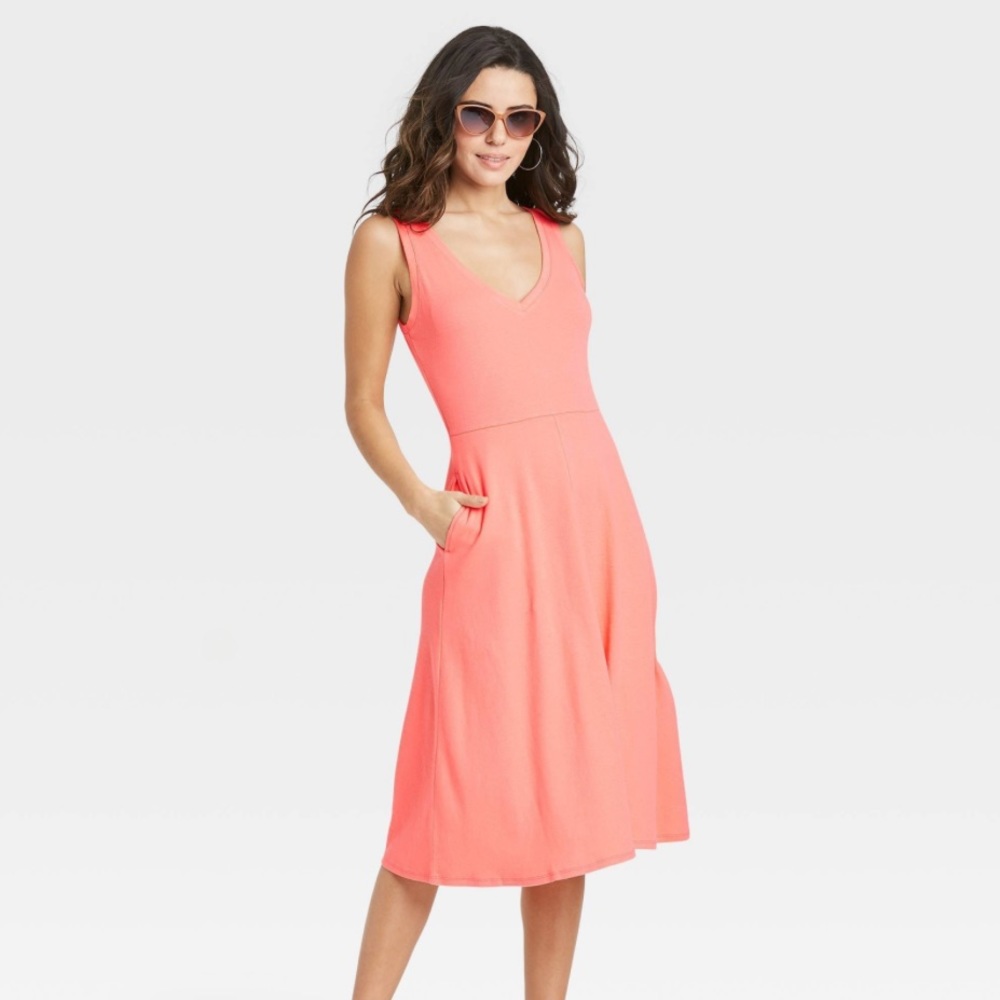 NWT Women's Sleeveless Rib Knit Ballet Dress - A New Day Dark Peach S.